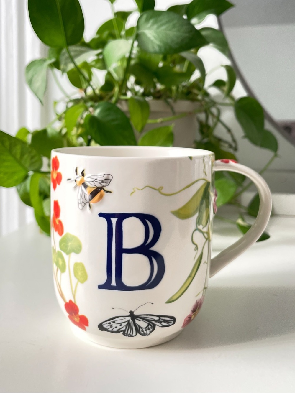 Anthropologie Monogram Monarch Ceramic Floral Mug - Letter B